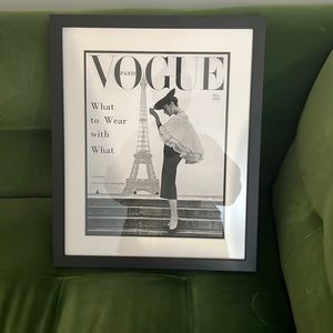 Beautiful vintage Vogue Magazine cover bought in Paris. Includes the black frame